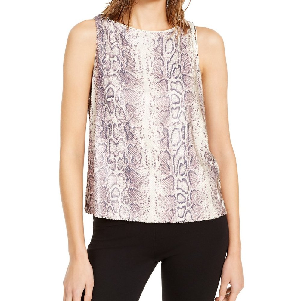 Sequined Snake-Embossed Tank Top